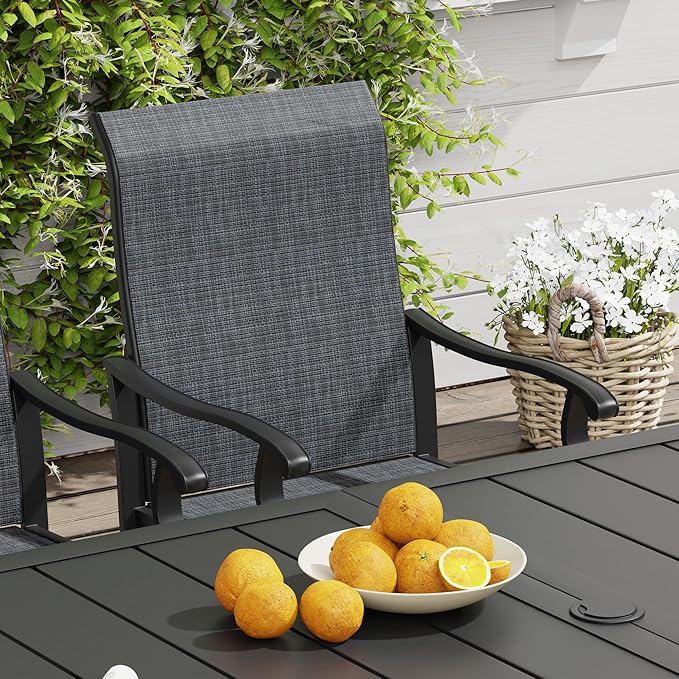 VICLLAX 5 Pieces Outdoor Dining Set, Patio Furniture Set of 4 Patio Swivel Dining Chairs and Square Patio Table, Dark Charcoal Chairs & Black Tabletop