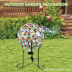 VOREEN Mosaic Glass Gazing Ball Outdoor Gazing Globe, Handmade Reflective Ball Yard Decoration for Homes, Patio, Lawn and Gardens, Gift for Mom Wife Friend, 10-Inch, Multi Colored Flowers Design