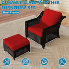 Vista Vibe 4 Pieces Outdoor Patio Conversation Furniture Set - 2 Luxurious Armchairs | 2 Wicker Ottomans, Removable Cushions, Hand-Woven PE Rattan, Office, Porch (Brown/Red)