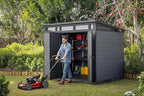 9x7 Ft All-Weather Storage Shed with Skylight,Window,Built-in Ventilation,Walls, & Lockable Double Doors for Patio Furniture Lawn Mower Tools and Bike Storage Lockable Black and Gray
