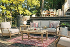 Signature Design by Ashley Carter Hall Outdoor Eucalyptus Neutral Patio Lounge Chair with Thick Performance Fabric Cushion, Beige