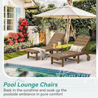 Outdoor Chaise Lounge Chairs with Table, 2-Piece, 26.8” Super Wide Lounge Chair Outdoor, HDPS Pool Chairs with 5 Positions, Patio Lounge Chair with Wheels for Pool,Lawn,Backyard, Brown