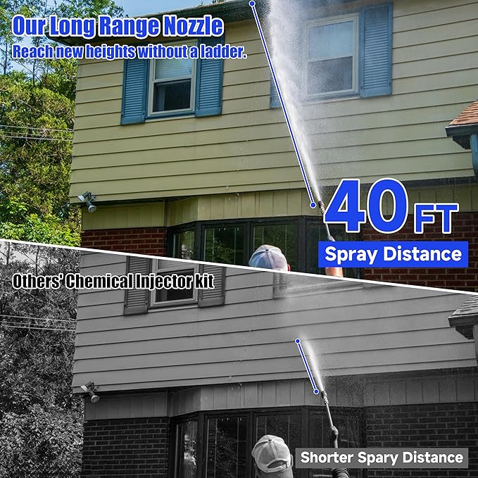 Adjustable Long Range Nozzle for Pressure Washer 5-6.5 GPM, Downstream Injection Spray Nozzle Kit, High Power Washing External Chemical Injector with 1/4” Quick Connect, 2500 to 4000 PSI