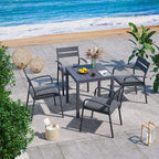 Soleil Jardin Outdoor Aluminum 4-Piece Patio Dining Chairs with Cushions, Stackable Bistro Chairs for Balcony, Garden, Backyard, Dark Grey Finish & Grey Cushion
