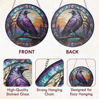 FLAGWIX Christmas Raven Decor - Crow Stained Glass Window Hanging 10 in - Black Crow Sun Catchers Indoor Window for Gothic Home Decor, The Raven Gifts for Women Friends Family, Christmas Decorations