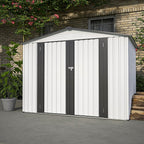 Spacious 8 x 6 ft Outdoor Storage Shed, All Weather Metal Sheds with 2 Lockable Doors, Tool Shed for Garden, Backyard, Lawn,White