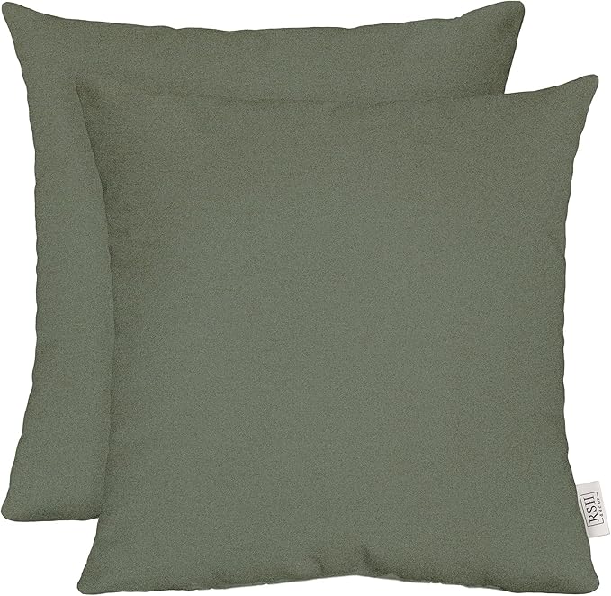 RSH DECOR: Sunbrella Square Throw Pillows Set of 2 | 17" x 17" | Water and Fade-Resistant Performance Fabric | Outdoor Pillow Covers with Down-Alternative Inserts | Made in USA (Cast Sage Green)