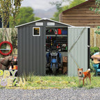 6x8 FT Outdoor Metal Storage Shed with Lockable Door, Steel Garden Utility Shed with Vents and Window, Backyard Patio Tool Shed for Lawn Equipment, Bike, Firewood and Mower Storage, Gray