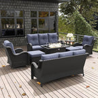 LayinSun 8 Pieces Outdoor Patio Furniture Set with Fire Pit Table, Rattan Wicker Sectional Swivel Rocker Chairs Sets with Ottomans, Swivel Glider Chair and Coffee Table
