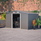 Storage Shed 10x8 FT Outdoor Metal Garden Shed with Lockable Sliding Door and Air Vents Galvanized Steel Shed with Air Vents Waterproof Roof Ideal for Backyard Patio Lawn Dark Gray