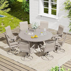 VICLLAX 9 Pieces Outdoor Dining Set, Patio Furniture Set of 8 Patio Swivel Dining Chairs and 60" Patio Round Table, Sandshell Chairs & Sandshell Tabletop
