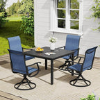 VICLLAX 5 Pieces Outdoor Dining Set, Patio Furniture Set of 4 Patio Swivel Dining Chairs and Square Patio Table, Navy Blue Chairs & Black Tabletop