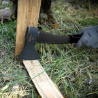 KSEIBI Wood Axe, 274151 Small Outdoor Camp Hatchet 14 Inch for Splitting and Kindling Wood, Forged Steel Blade with Anti-Slip and Shock Reduction Fiber Glasses Handle Great Throwing Axes and Hatchets