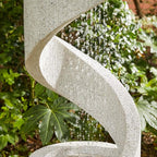 Glitzhome Decorative Tiered Outdoor Water Fountain with LED Light Vintage Curved Waterfall Fountain with Stone Planter Rustic Faux Terrazzo Spiral Shaped Fountains for Garden Patio Deck Porch, 40.25”H
