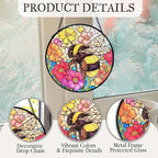 kdqua Bee Floral Suncatcher Stained Glass Window Hanging, Colorful Floral Bumblebee Sun Catchers Indoor Window Glass Round Wall Decor, Bee Wall Art Hanging Decorations Statues, 7.9x7.9in