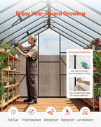 VEVOR 8 x 12 FT Polycarbonate Greenhouse, Heavy Duty Outdoor Green House with Adjustable Vent & Push-Pull Lockable Door, Quick Setup, Aluminum Frame Walk-in Greenhouse Sunroom for Outside Garden Lawn