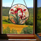 Stained Glass Window Hanging - Red Gladiolus Flower Suncatcher for Door Yard Sun Catchers Decor Christmas Mother's Day Birthday Gifts for Lovers Women Mom Nana Girlfriend Wife 6.3 in