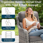 Luxury High Back Outdoor Swivel Rocker Patio Chairs with Side Table & 6-Inch Thick Cushions, 2 Pieces Patio Furniture Set for Porch, Balcony, Deck and Yard