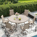 DIFY 7 Pieces Outdoor Patio Dining Set, 6 Sandshell Textilene Swivel Dining Chairs and 53.1" Sandshell Round Metal Dining Table, Outdoor Table and Chairs