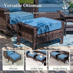 HERA'S HOUSE High Back Patio Furniture Set with Swivel Chairs, All Weather Outdoor Wicker Sofa Set, 6 Pieces Patio Conversation Sets with 5.5" Comfy Cushions for Lawn Deck Backyard, Navy Blue