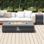 UPHA 56-inch Outdoor Propane Gas Fire Pit Table 50000 BTU Concrete Rectangle FirePit for Outside Patio with Propane Tank Cover, Wind Guad, Navyblue Fire Glass, Rain Cover, Grey Texture