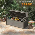 LHBcraft 70 Gallon Deck Bench with Storage,Outdoor Storage Box Bench Waterproof&Lockable, Resin Patio Furniture with Armrest for Patio, Porch, Garden,Grey