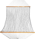 Original Pawleys Island Deluxe Navy Oatmeal Heirloom Tweed DuraCord Rope Hammock – 13 ft. x 65 in, 2-Person, 450 lb Capacity, Oak Spreader Bar, Zinc-Plated Hardware, Handcrafted in The USA
