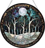 Snow Stained Glass Window Hanging Christmas Tree Winter Snow Night Scenery 6.3" - Suncatcher Door Garden Kitchen Sun Catcher Home Decor Birthday for Mom Men Woman Friend Family