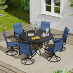 VICLLAX Outdoor Patio Round Dining Table, 47"x 47" Metal Slatted Round Tabletop with Adjustable Umbrella Hole for Deck Lawn Garden Backyard, Black