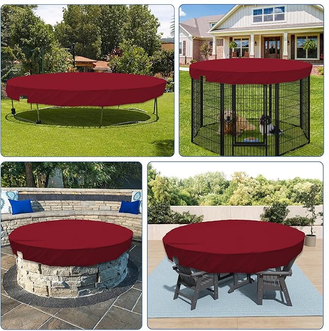 ECOOPTS 14 ft Waterproof Round Polyester Pool Cover for Above Ground Pools, Swimming Pool Cover Protector Winter Safety Cover (Red)