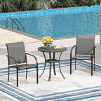 VICLLAX Outdoor Patio Round Dining Table, 28"x 28" Metal Slatted Round Tabletop with Storage Shelf for Deck Lawn Garden Backyard, Dark Grey