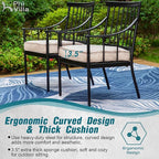 PHI VILLA 5 Piece Outdoor Dining Set with Cushion, 37” Square Metal Dining Table with Umbrella Hole & 4 Cushioned Steel Chairs for Patio, Deck, Yard
