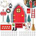 Haooryx Christmas Elf Garden Miniatures - 22Pcs Christmas Magic Fairy Doors Decoration Kit Wooden Miniature Fairy Door Xmas Elf Magic Door Wall Fairies Christmas Winter Xmas New Year Decor(Grey Stone)