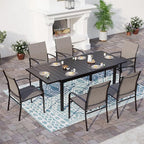 7 Piece Patio Dining Set for 6, Rectangular Metal Extendable Table with 6 Brown Dining Chairs, Patio Table and Chairs for Backyard Lawn,Deck