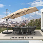 PURPLE LEAF 11.5' X 11.5' Telescopic Patio Umbrella with Base Included Lifting Cantilever Offset Square Large Umbrella for Pool Outdoor Patio Deck Garden Beige