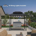PURPLE LEAF 6' X 8' Hardtop Grill Gazebo for Patio Aluminum Barbeque Gazebo Canopy with 24 Clear Light Bulbs and Shelves Double Tiered Grey Outdoor BBQ