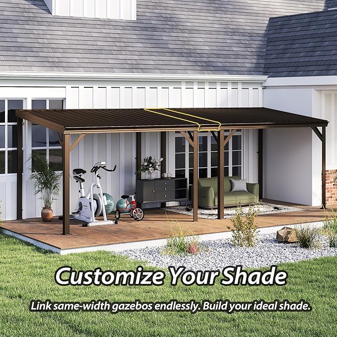 Gazebo Connector Kit - for 8ft Width Wall Mounted Gazebos, Durable Steel Expansion Linker, Rustproof & Easy Assembly for 8'x8' and 8'x10' Lean to Gazebos - Brown