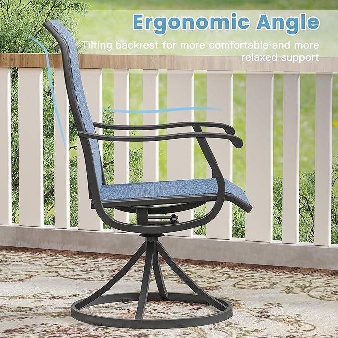DIFY 9 Pieces Outdoor Patio Dining Set, 8 Blue Textilene Swivel Dining Chairs and 59.8" Black Round Metal Dining Table, Outdoor Table and Chairs