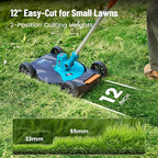 Seesii String Trimmer : 12’’ Cordless Weed Wacker & Edger with 2 * 4.0Ah Batteries - Electric Lawn Mower with 1.3’’/2.1’’ Adjustable Deck - 3-in-1 Battery Lawn Mower for Garden/Yard