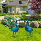 2 Pack Beautiful Peacock Outdoor Garden Statue Ornament Realistic Metal Peacock Lawn Yard Patio Decorations Art Sculpture Outside Decor Gift for Women Grandma Birthday,16" 20" Tall Blue Peacock