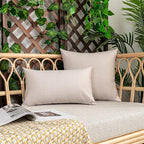 Kevin Textile Pack of 2 Decorative Outdoor Waterproof Throw Pillow Covers Checkered Pillowcases Classic Cushion Cases for Patio Couch Bench 16 x 16 Inch Light Beige