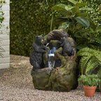 Merax 23.75" High Handcrafted Floor Fountain – Faux Stone Waterfall with LED Lights, Weather-Resistant Outdoor Water Feature for Garden Patio Yard, Moss & Black