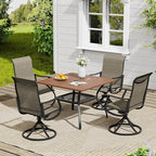 VICLLAX 5 Pieces Outdoor Dining Set, Patio Furniture Set of 4 Patio Swivel Dining Chairs and Square Patio Table with Storage Shelf, Mixed Brown Chairs & Walnut Tabletop