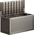 100 Gallon Deck Box, Resin Outdoor Indoor Waterproof Storage Box, Lockable Storage Box With Handle for Patio Furniture - Garden Tools - Swimming Pool Tools UV-Resistant, Grey