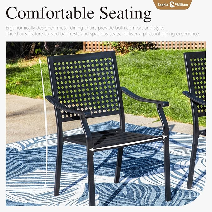 Sophia & William Round Patio Table and Chairs Set, Outdoor Dining Set for 6, 7 Piece Metal Patio Furniture, 54" Black Table(Beehive)