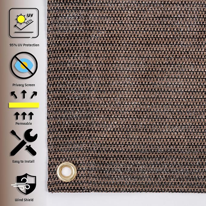 SUNNY GUARD Shade Cloth Custom Size 11x20 FT Sun Shade Screen Fabric Shade Cover Tarp with Grommets for Pergola Backyard Garden, Brown(We Customized)