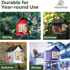 Kingsyard Metal Bird Feeder for Outdoor Hanging, Wild Bird Feeder with Double Suet Cage, Weatherproof Roof and 3 lbs Large Seed Capacity, Purple