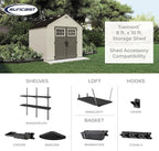 Suncast 8x10 Ft. Outdoor Storage Shed - Large Resin Outdoor Shed with Floor Included, Lockable Double Doors & Skylights. 547 Cu Ft Tremont Garden Plastic Sheds for Lawn Tools, Riding Mowers, & Bikes