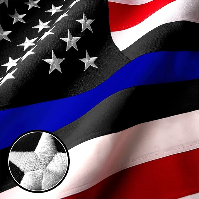 G128 Blue Lives Matter Flag | 3x5 Ft | StormFlyer Series Embroidered 220GSM Spun Polyester | Duty and Honor Flag, Embroidered Design, Indoor/Outdoor, Brass Grommets, Heavy Duty, All Weather