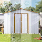 Sheds & Outdoor Storage 12 ft × 10 ft Storage Shed Large Classic Apex Roof Metal Garden Storage Sheds with Hinged Door Tool Cabinet for Backyard, Patio, Poolside, White + Yellow